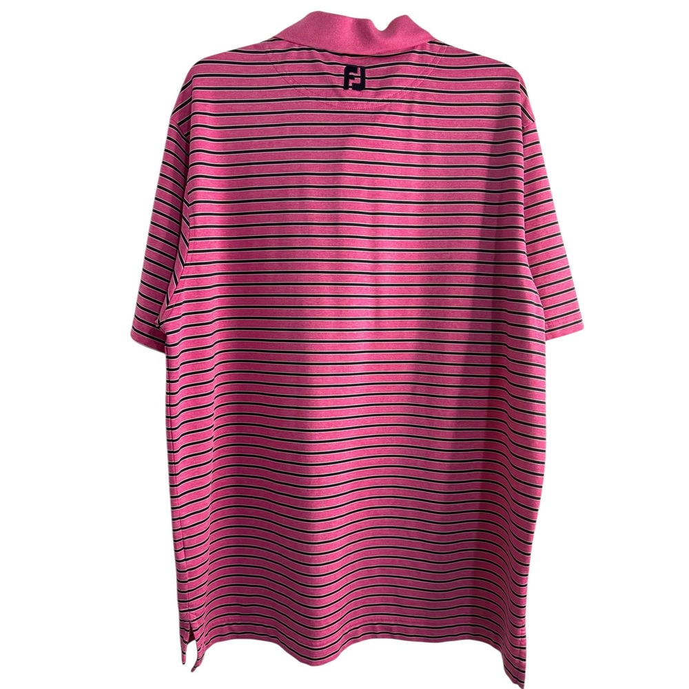 Footjoy FJ Performance Golf Polo Shirt Pink Black Stripe Mens L Sharkstooth‎ - Picture 2 of 7